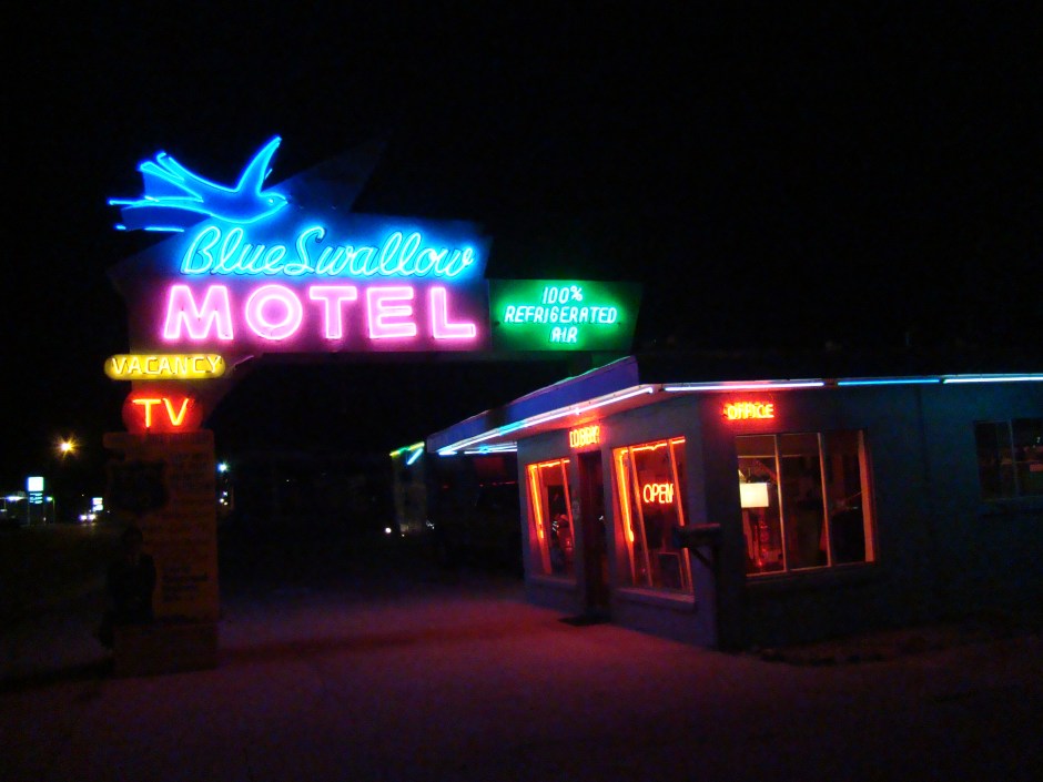 This is one of many of motels that light up bright at night with Neon.