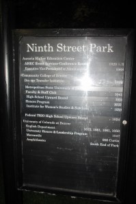The plaque that tells the story of Ninth Street Park
